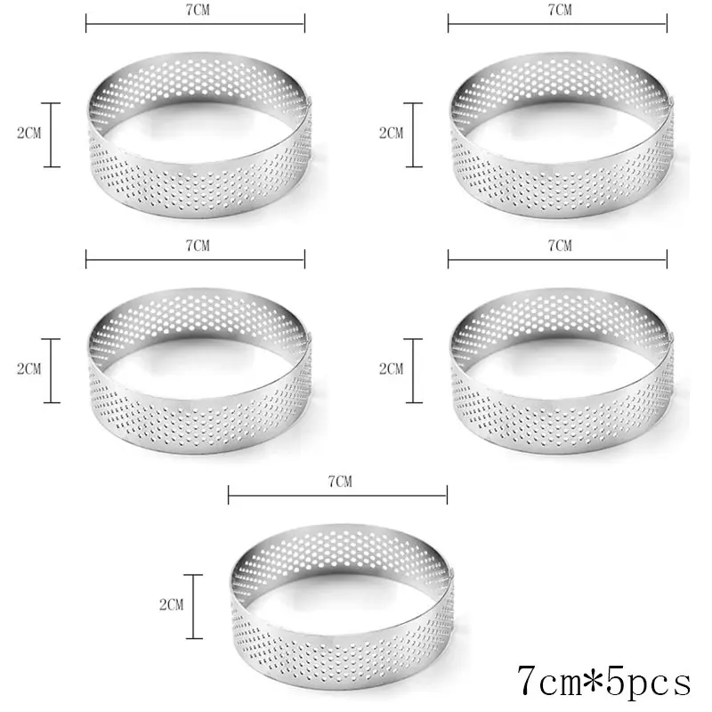 7cm Французский стиль мусс торт кольцо Круглый Нержавеющая Сталь Пицца фруктовый пирог круг DIY десерт украшения плесень с отверстием дышащий 5 шт - Цвет: 7cm