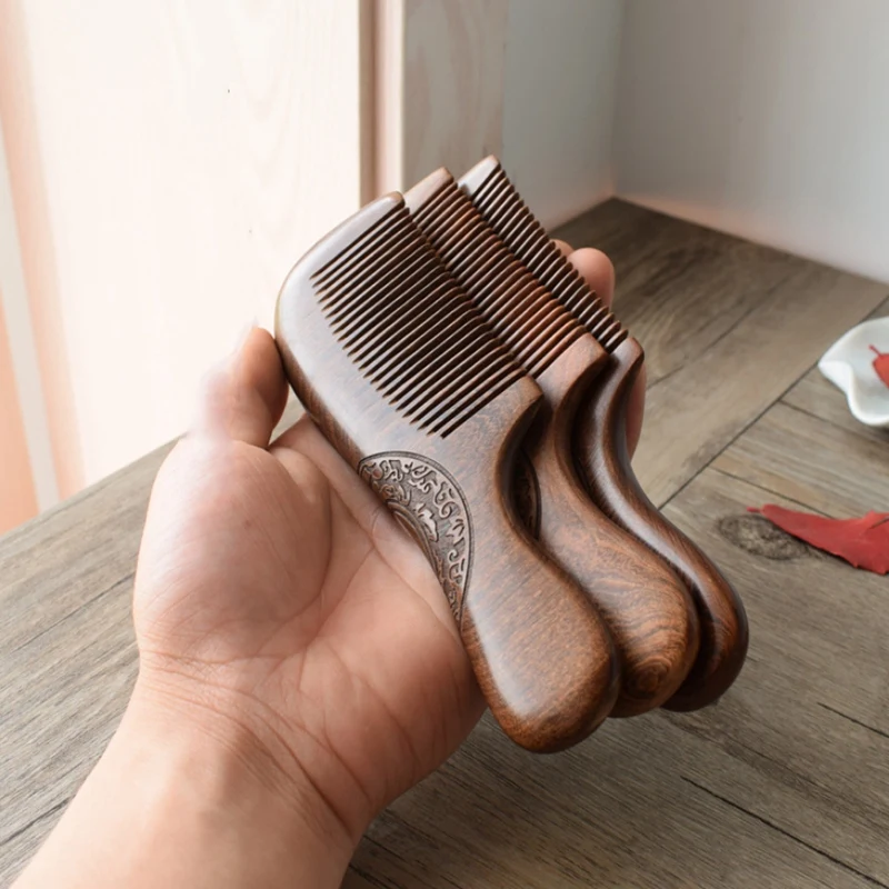 

Unisex Sandalwood Comb Women Men Home Travel Wood Anti-Static Fine-Tooth Comb Wooden Handles Hair Comb