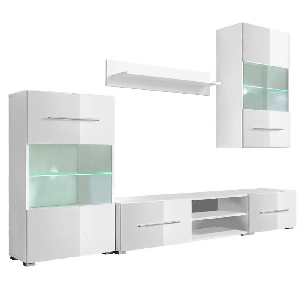 Günstig VidaXL Meuble TV Wandbild Avec éclairage LED 5 Pièces Blanc
