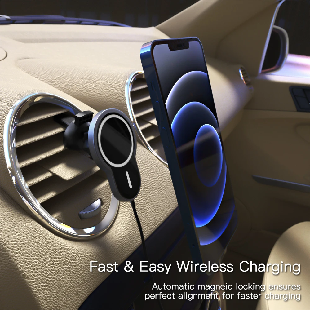 

NLSnakeDay Magnetic Wireless Car Charger Holder For iPhone 12 Pro Max MiNi Magsafe Fast Charging Wireless Charger Car Bracket
