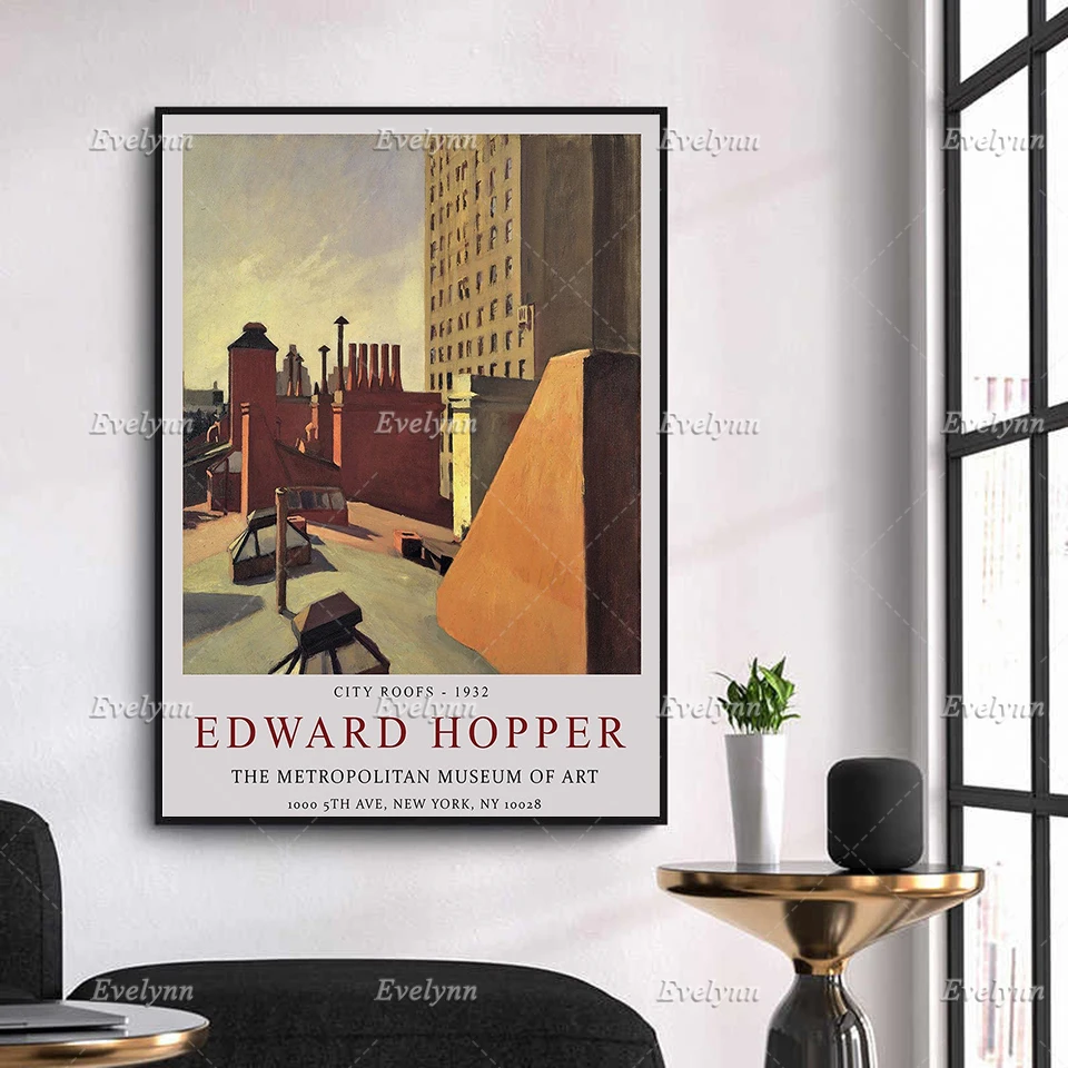 Выставочный плакат Эдварда Хоппер крыши города Настенный декор реализм