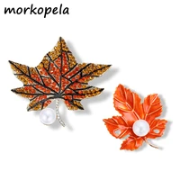 morkopela maple leaf brooch women enamel pin rhinestone broche accessories gifts for women pins and brooches scarf clip jewelry