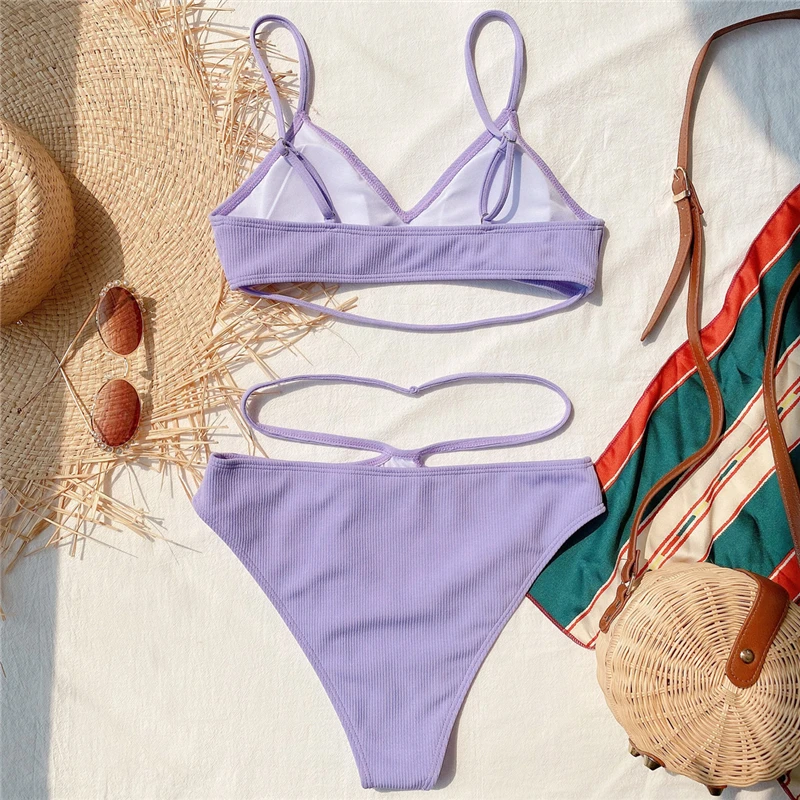 

High Waist Bikini Swimsuit Women Solid Color Swimwear 2021 Sexy Hollow Out Two-pieces Bikinis set Bather Bathing Suit Swim Wear
