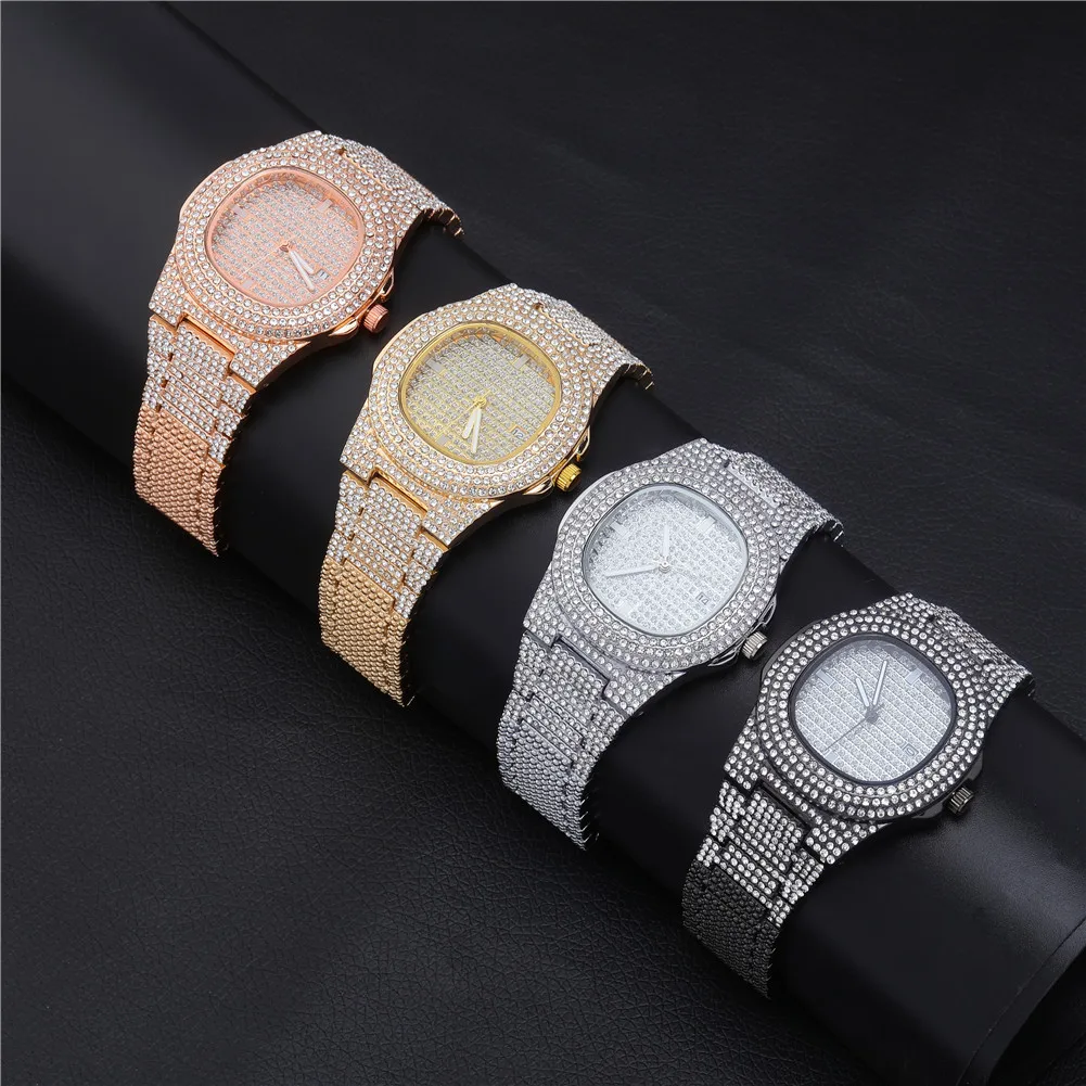 GUCY бренд Iced Out алмазные часы Кварцевые Золотые хип-хоп часы с Micropave нержавеющая сталь Часы relogio