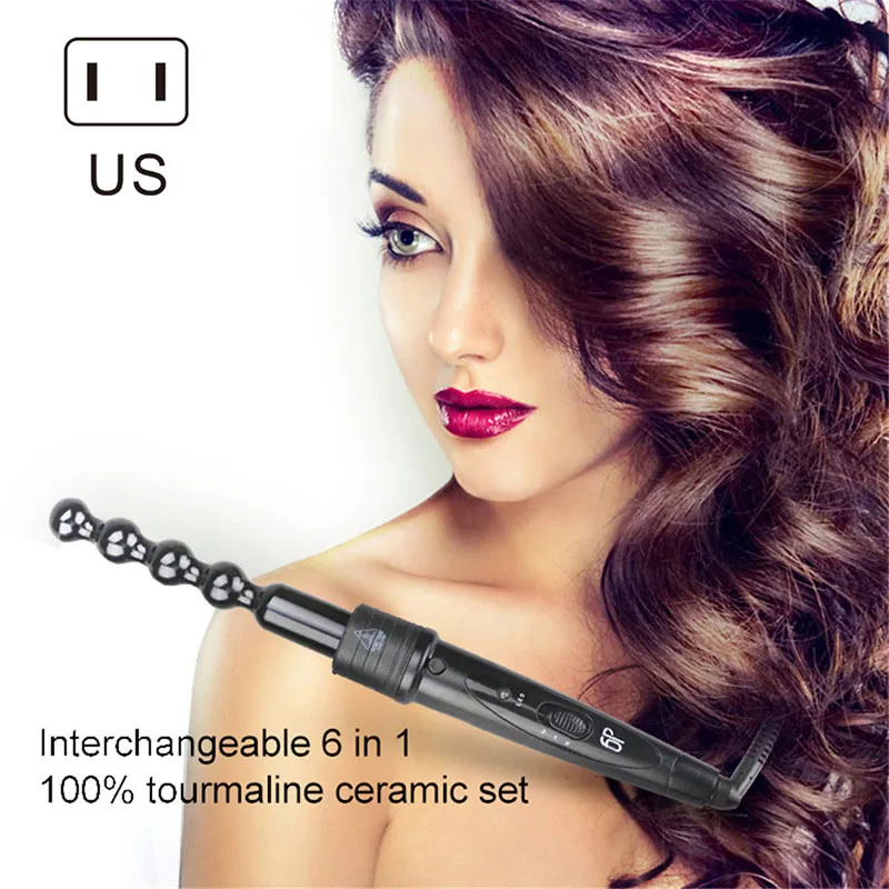 

6 in 1 Multifunctional Hair Curler Set Interchangeable Ceramic Tourmaline Hair Curling Set MH88