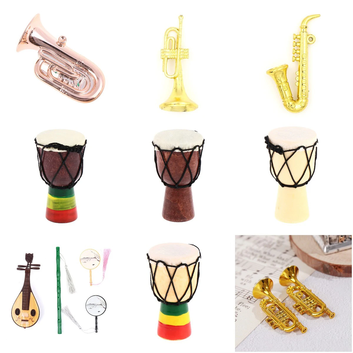 

Dollhouse Miniature Musical Violin Guitar Trumpet Drum For Girls Dolls Toys Furniture Accessories Christmas Children's Day Gifts