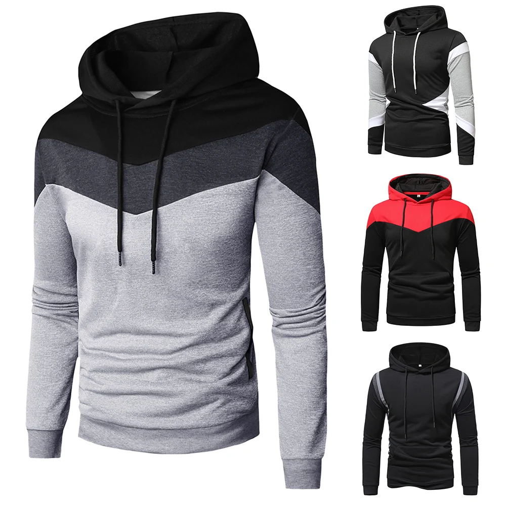 

Men's Casual Hoodies Colorblock Spliced Knitted Drawstring Long Sleeve Spring/Autumn Young Style lightweight Fashion Pullovers