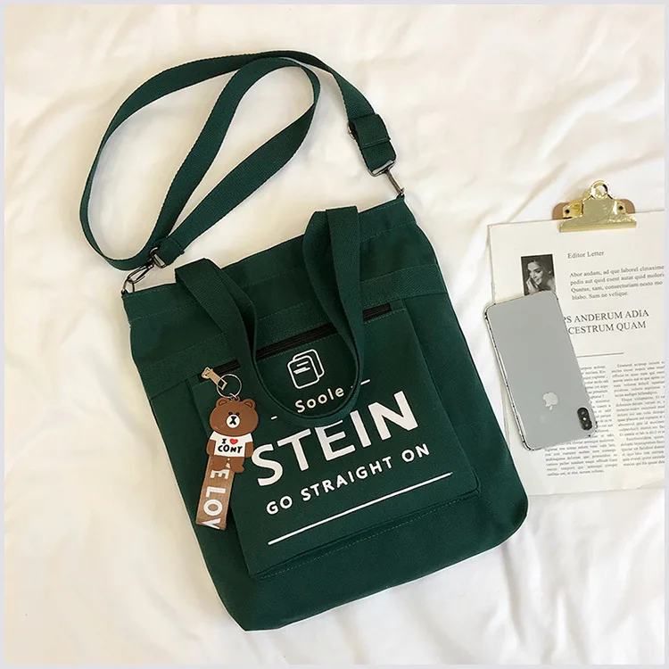 

letter printing bag ladies diagonal one-shoulder canvas bag student zipper large capacity tuition bag