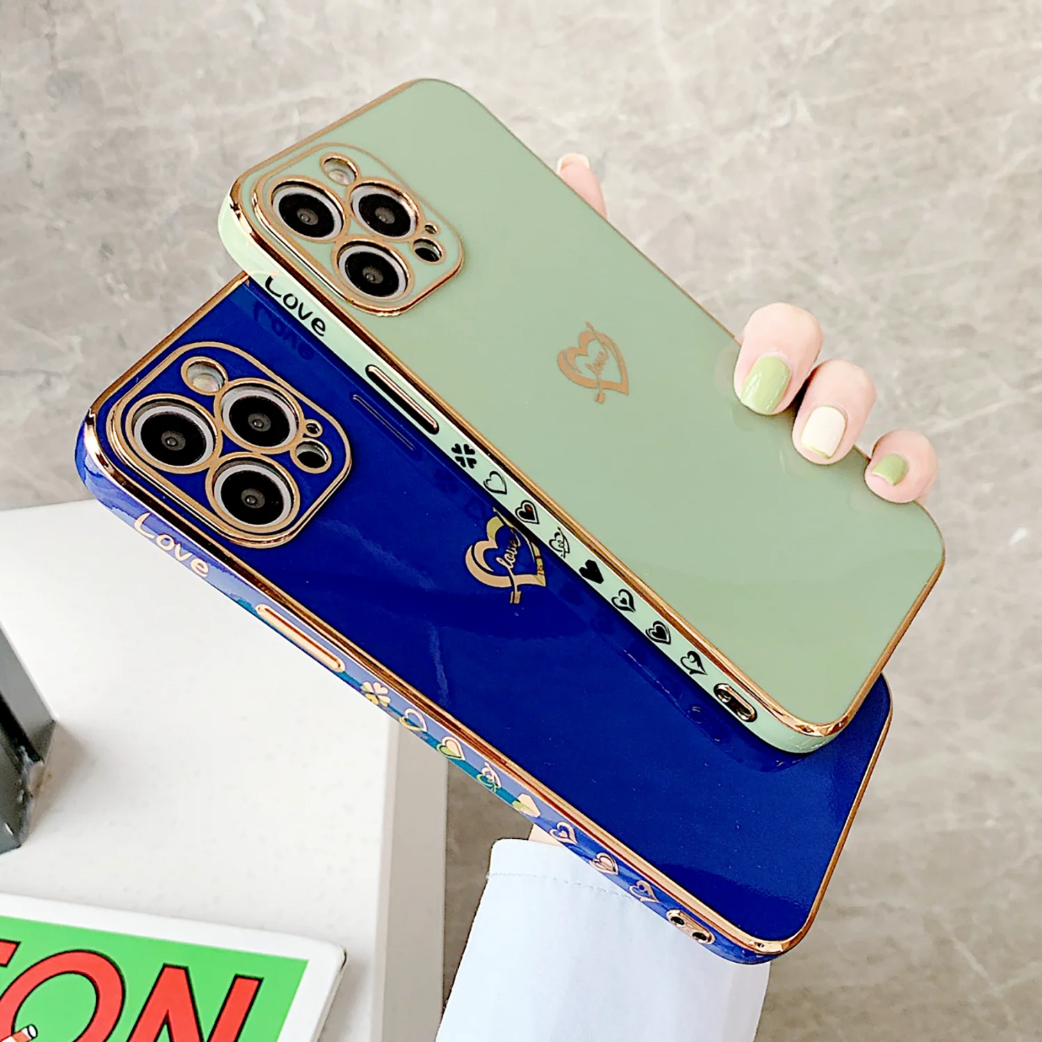 

Electroplate Phone Case For Iphone 12 11 Pro MAx Mini Funda Iphones X Xs Xr 7 8 Plus Se2020 Fine Hole Graffiti On The Side Cover