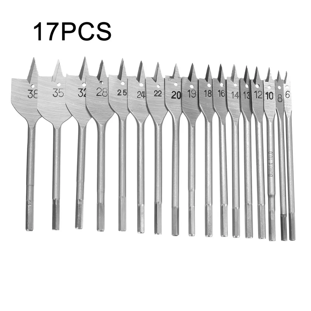 

NEW 17Pcs Metric Sizes 6-38MM Woodworking Machine Hexagonal Handle Flat Wood Drill Bits Set Bit Wallated Wood Open Hole