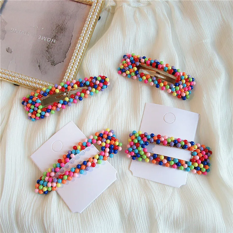 

Waterdrop Triangle Metal Pearl Hairpins Women Beads Barrettes Vintage Hair Accessories Candy Color Hair Clip Girls Hairgrip