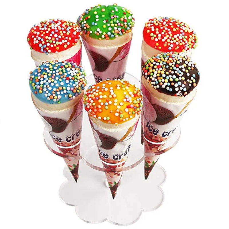 

6 Holes Acrylic Ice Cream Display Stand Transparent Dessert Rack Cupcake Stand Wedding Birthday Party Decoration DIY Reusable