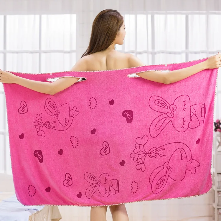 

Textiles Household Polyester Adult Wearable Bath Towel Microfiber Bath Skirt Cartoon Printed Bathrobe Beach Towel Towel Skirt