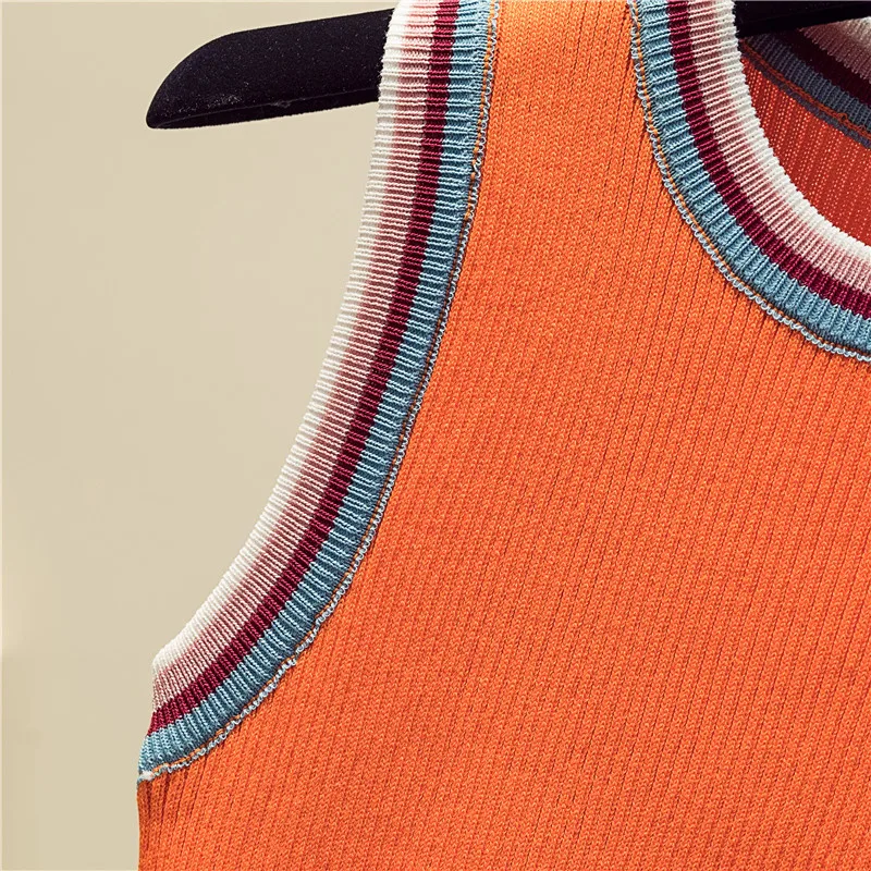 women Striped Color collision knitted vest female lady Girls suspenders waistcoats thin summer ice silk sleeveless Tank Tops