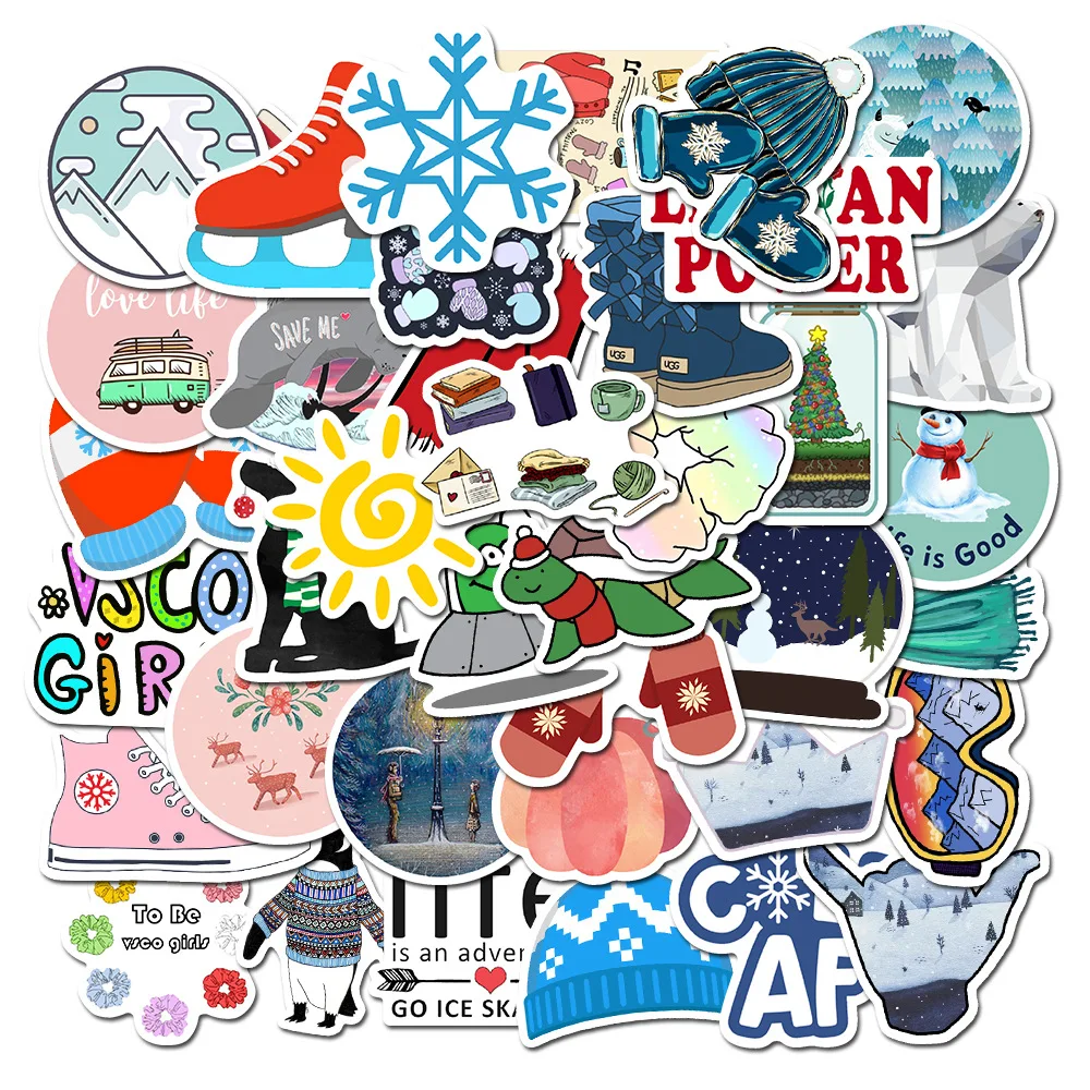 

50PCS Winter Life Small Fresh PVC Graffiti Sticker Decoracion Scrapbooking Accessories Child Sticker Flakes Phone Aesthetic