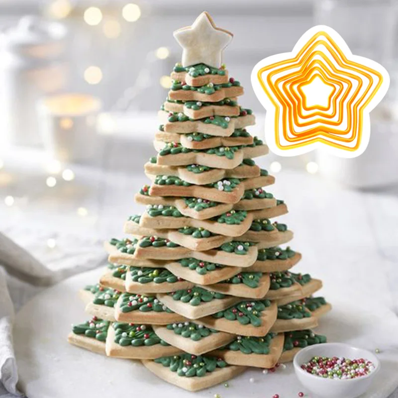 

Christmas tree Cookie Cutter Set 3D star shape Biscuit tower DIY Fondant Biscuit Cutters Cake Mold Xmas Decorating baking Tools