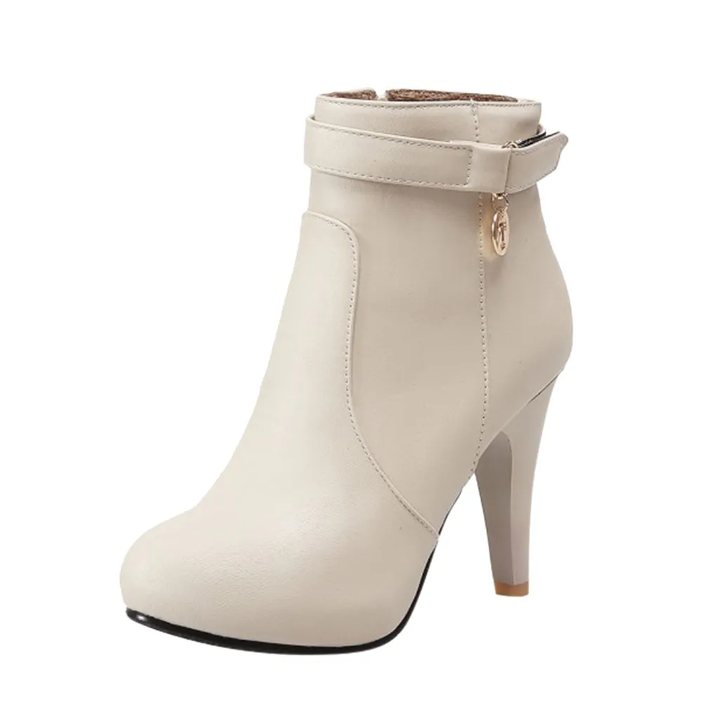 Женские зимние белые кожаные ботинки Сезон осень зима Пикантные женские