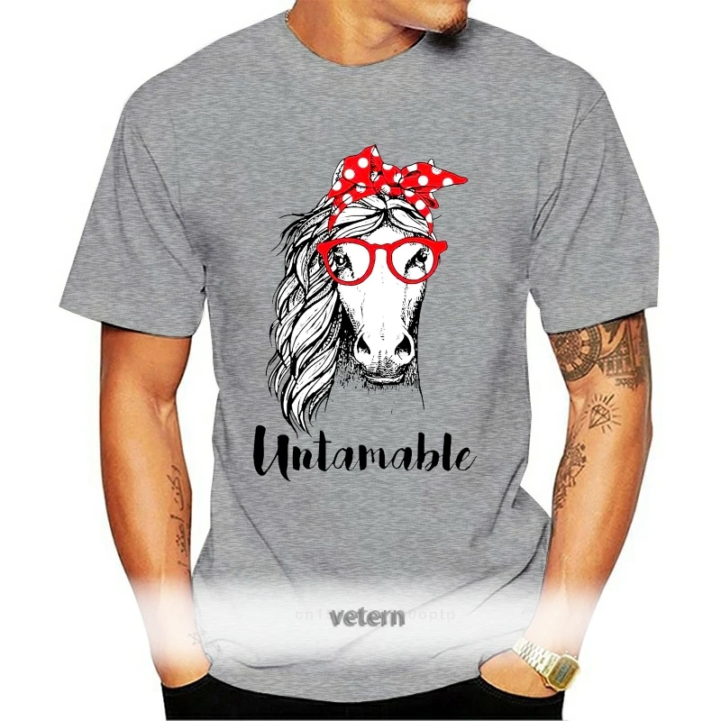 

Men Funny T Shirt Fashion Tshirt Untamable Bandana And Glasses Horse Version Women t-shirt