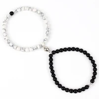 set natural stone couple bracelets black white beads yoga paired bracelet distance magnet friendship magnetic matching jewelry