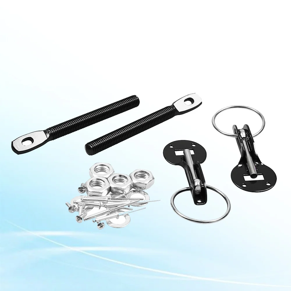 

Pulling Type Bonnet Lock Kit Aluminum Alloy Universal Engine Hood Lock Car Modification Supplies (Black)