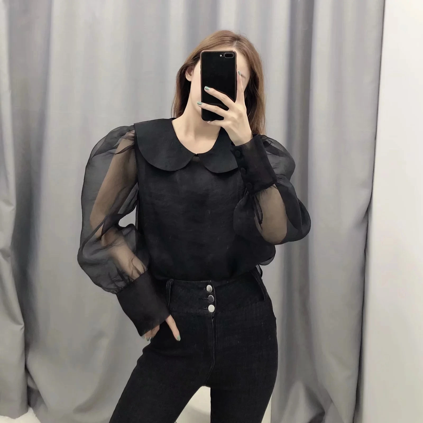 Новинка женские блузки из органзы длинные сетчатые рукава шикарная женская