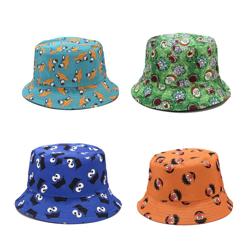 

Summer Fisherman Hat Reversible Cartoon Bucket Hats For Women Men Street Hip Hop Bucket Cap Vintage Printed Fishing Hat