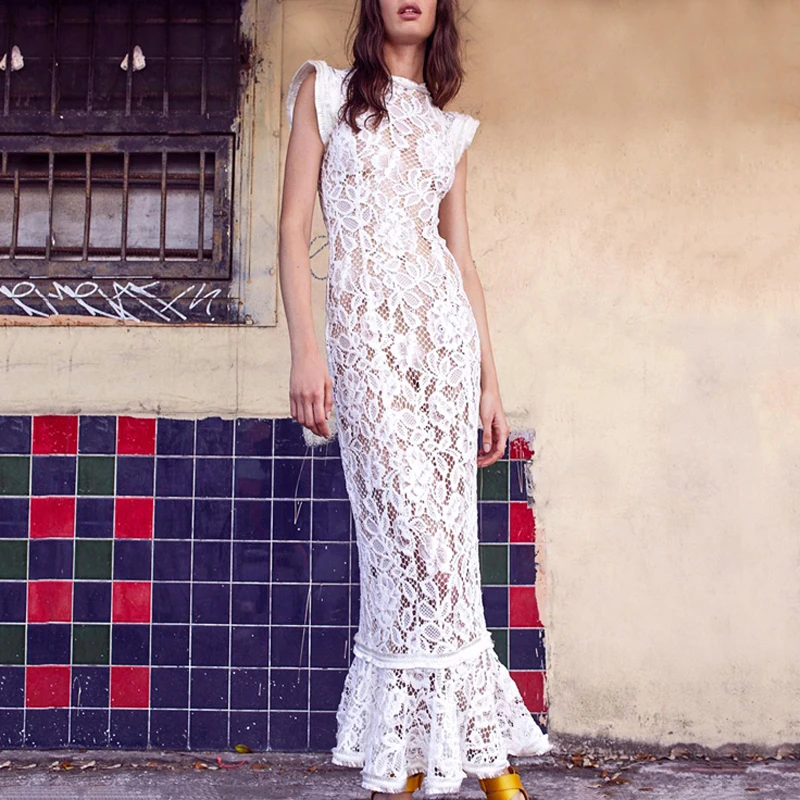 Женское кружевное платье макси Beateen розовое с длинными рукавами и цветочной