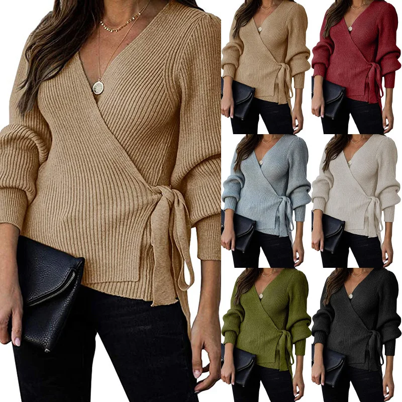 

2020 New Sexy Deep V Neck Sweater Women's Pullover Casual Slim Bottoming Sweaters Female Elastic Cotton Long Sleeve Tops