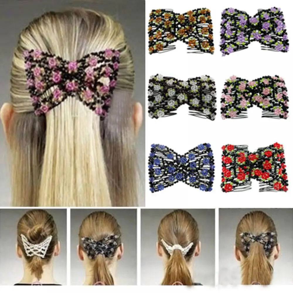 

New Vintage Elastic Hairpin Stretch Hair Comb Hot Sales Beaded Hair Magic Comb Clip Beads Pin Ladies Hair Accessories