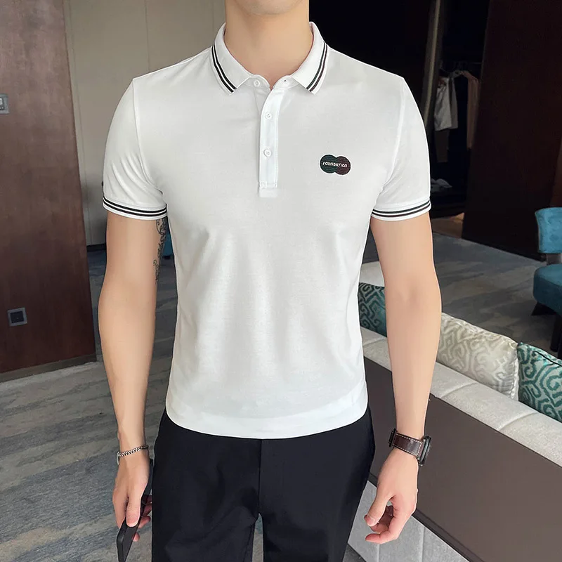 

Summer Polo Shirts Men Short Sleeve Slim Fit Business Casual Polo Shirts Solid Color Lapel Street Wear Tee Tops Male Clothing