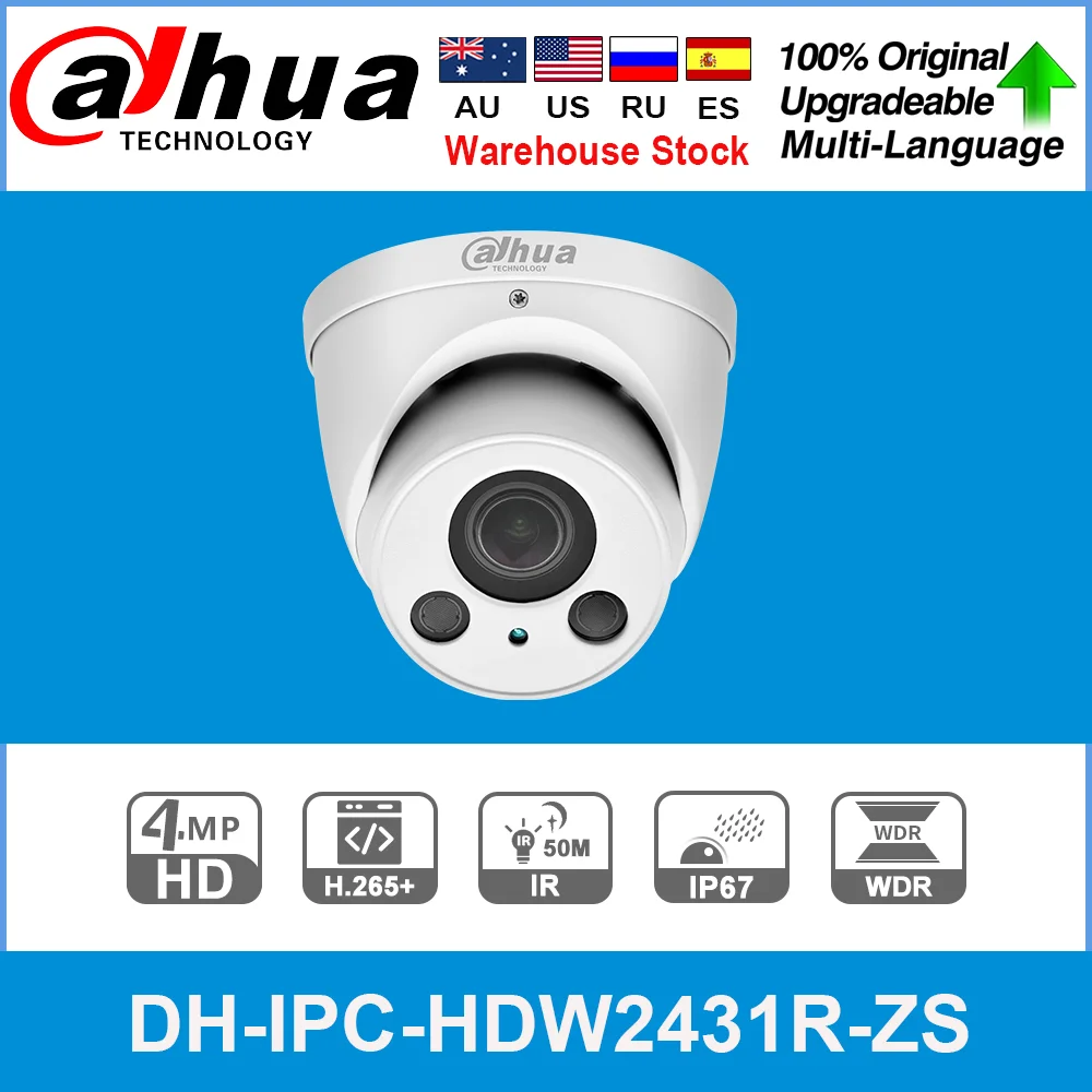 

Dahua Original 4MP IPC-HDW2431R-ZS IR Eyeball Network Camera IR 50M Poe Network Camera 2.7~13.5mm varifocal lens IP Camera
