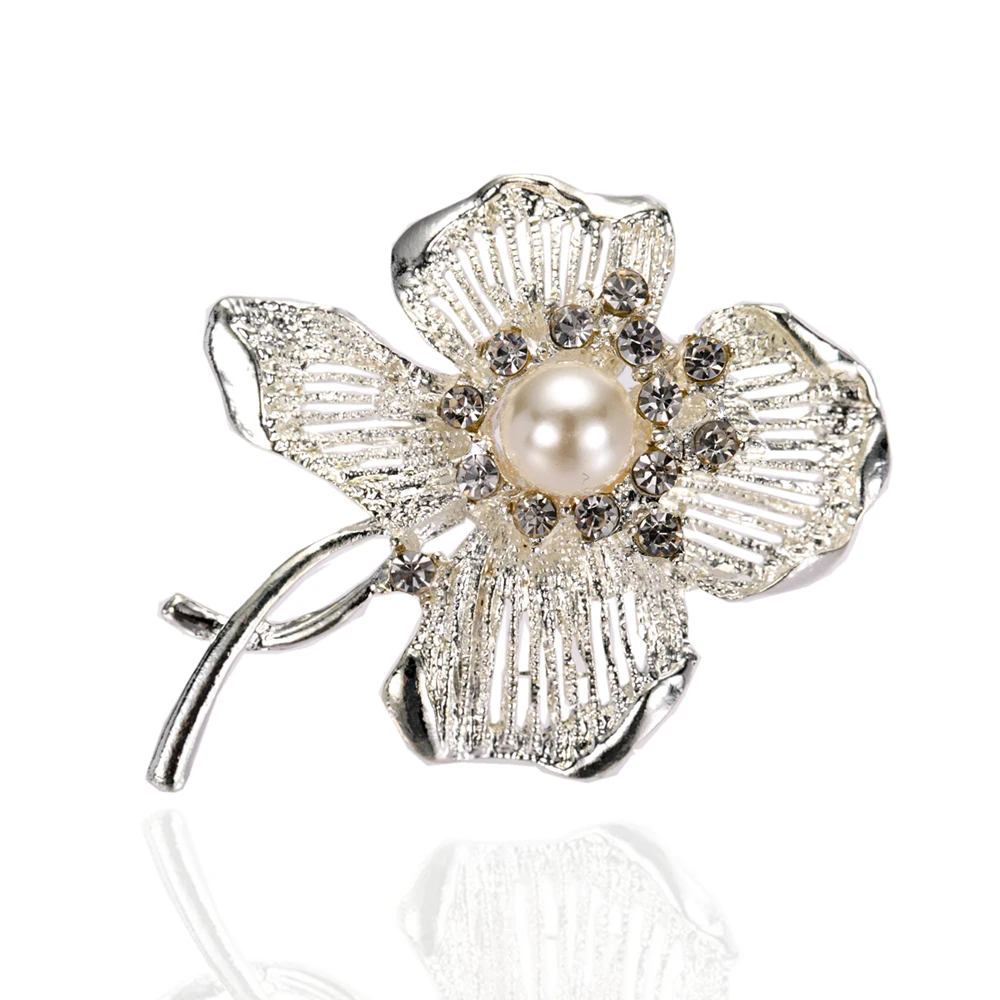 Прозрачная брошь в виде цветка со стразами и жемчугом|cheap brooch|cheap pearl broochesbrooches cheap |