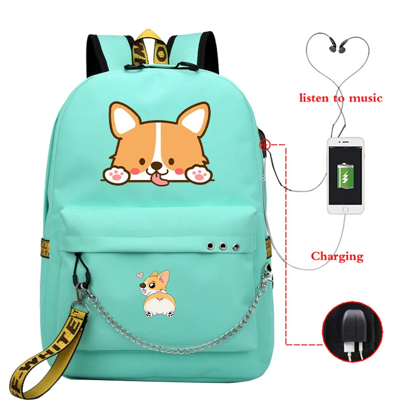 Рюкзак Corgi Dog с USB-разъемом школьные сумки для книг милыми животными дорожные