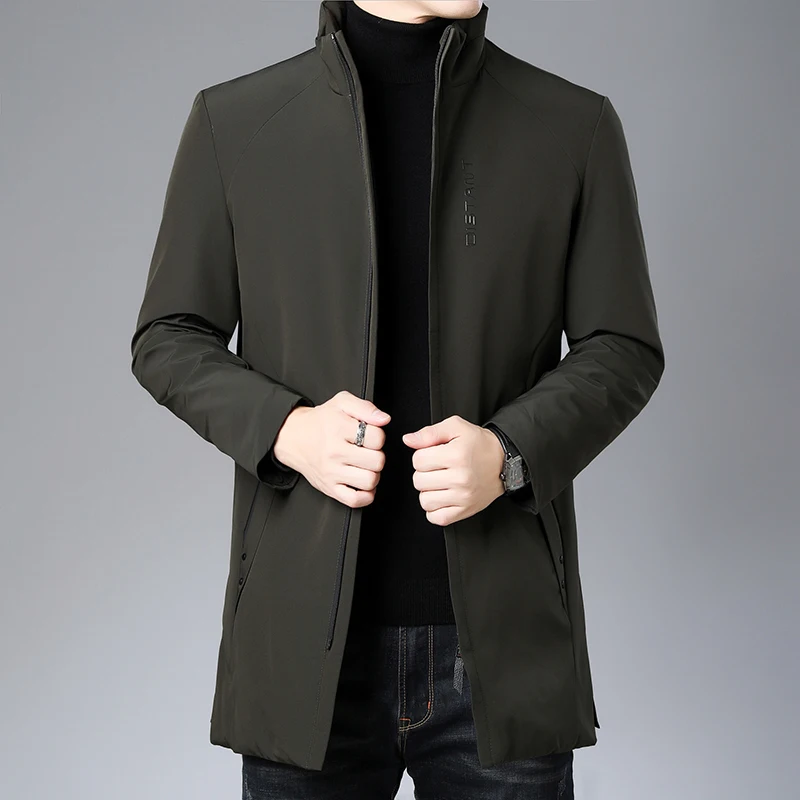 Men's down jacket Casual middle age winter black multi-pocket solid color basic zip-up coat slim and warm jacket