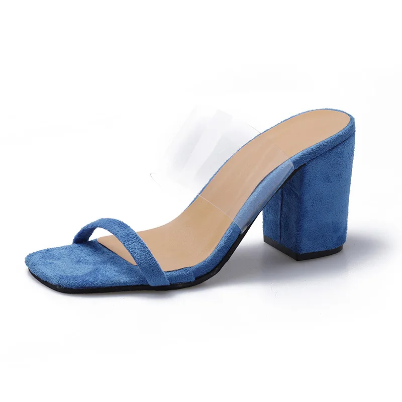 

New Summer Women Slippers Ladies Slides Woman Square Heels Girls Outside Shoes Female Brand Slides Blue Shoes Zapatos De Mujer