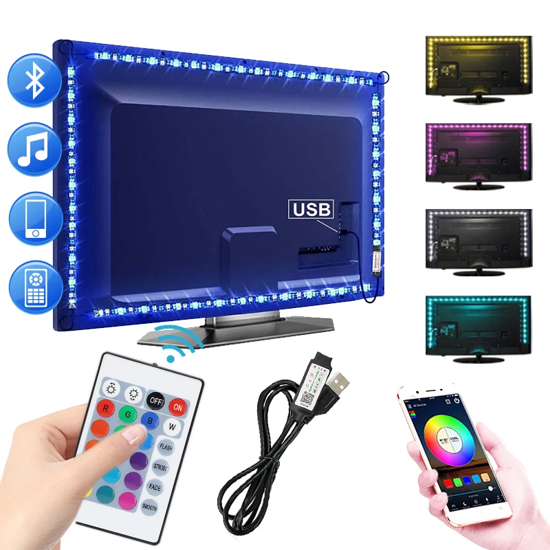 

LED Strip Light RGB Flexible Lamp Tape TV Desktop Screen Back-Light 24key Remote Control APP Bluetooth Control USB 5050 SMD DC5V