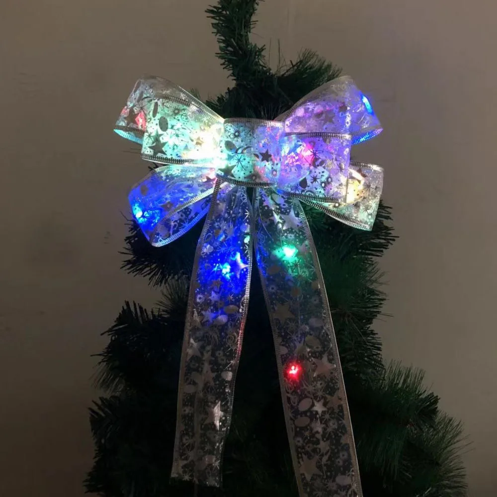 

Christmas Gift Ribbon BowsTransparent Large Bow Tree Decoration Pendant Christmas Ornaments Ribbon String Lights Xmas