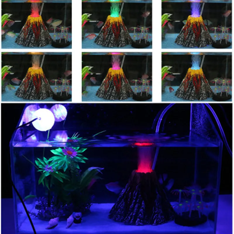 

Small / Large Aquarium Volcano Decoration Underwater LED Light Fish Tank Oxygen Air Pump Air Stone Bubbles Ornament