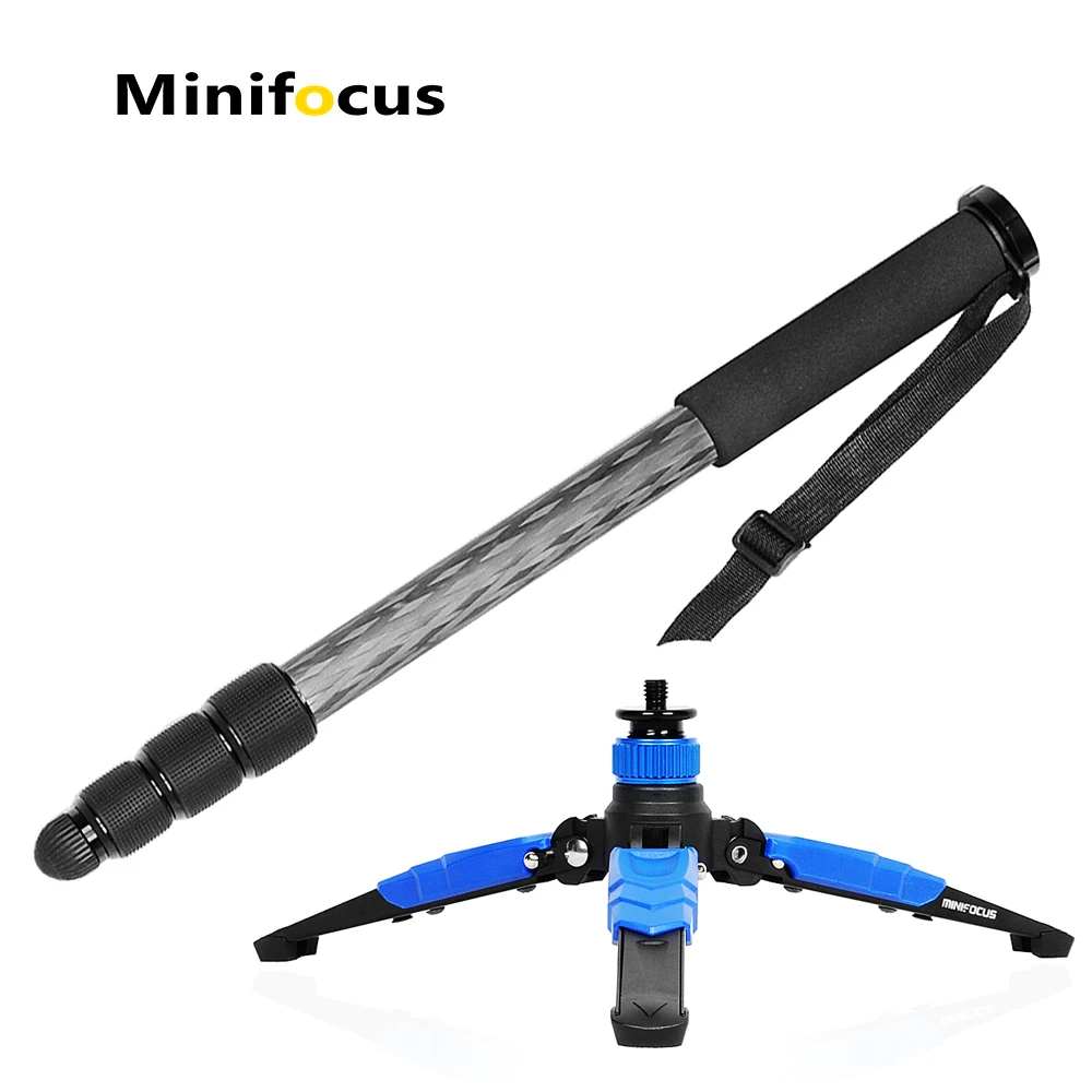 

MINIFOCUS Portable Carbon Fiber Monopod 4-Section Telescopic Monopod 3/8 Inch Screw Mounts with Stand Holder for DSLR Cameras
