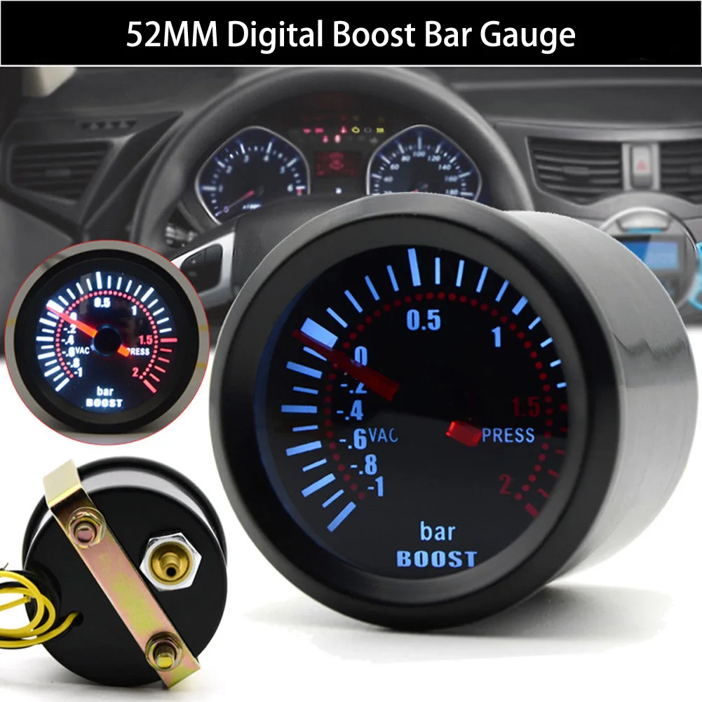 

Universal 52mm Bar Blue Led Light Pressure Turbo Boost Gauge Meter DC 12V Car Accessories New Hot Wholesale Quick delivery
