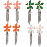 ztech new design long link tassel earrings women korean cute elegant flower with imitation pearl designer jewelry bijoux femme