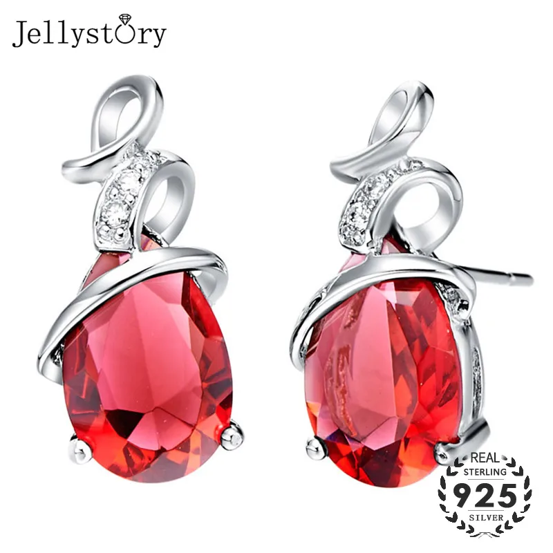 Модные серьги Jellystory из серебра 925 пробы с 8*12 мм в форме капли воды женские рубином