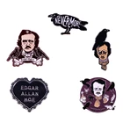 Эмалированная булавка Эдгара Аллана Poe, булавка с вороном Nevermore, Готическая страшная Странная фотография, значок для литературы, подарок для книг, червя