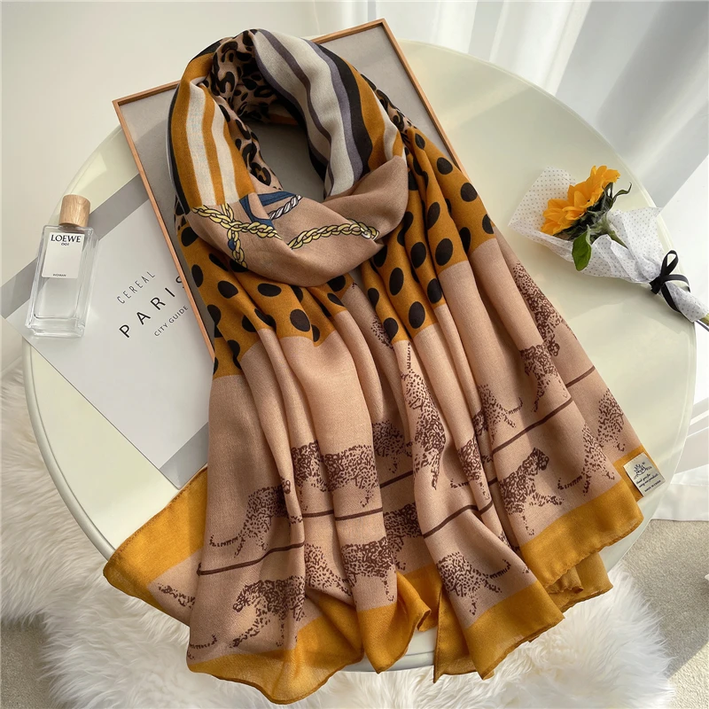 

Luxury Cotton Long Scarf Hijab for Women Leopard Dot Shawl Bandana Muslim Headkerchief Scarves Foulard Soft Viscose Muffle 2021