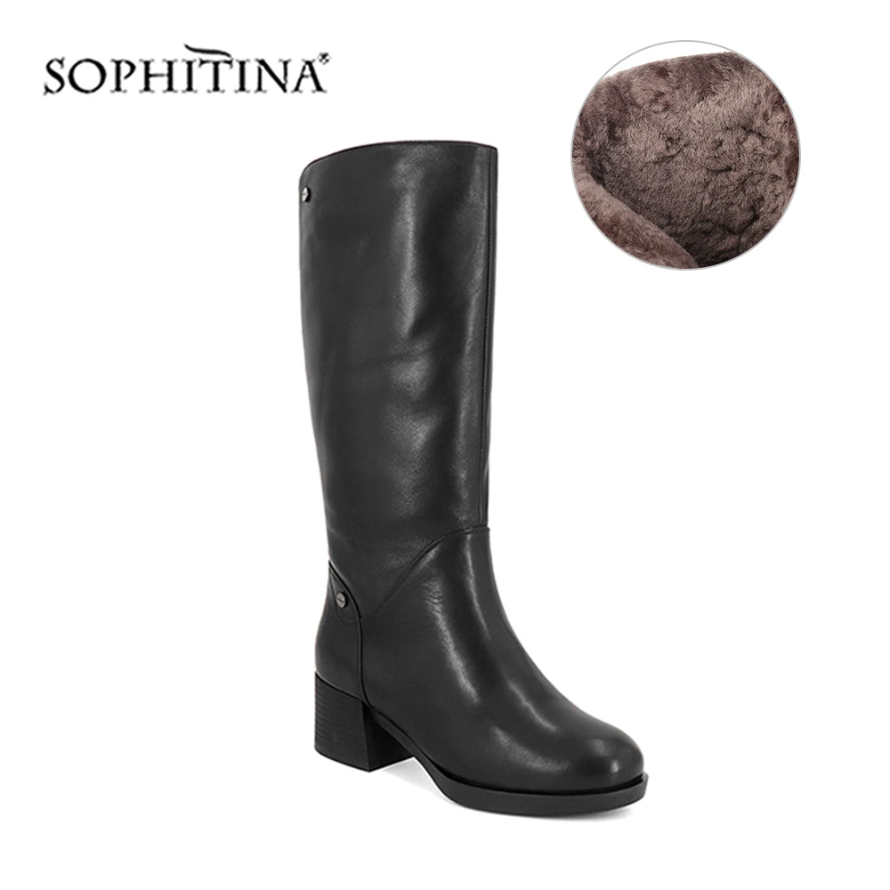 

SOPHITINA/Зимние сапоги из натуральной кожи, внутри натуральнный мех. Теплая женская обувь с маленькой пряжкой и молнем сбоку на среднем толстом...