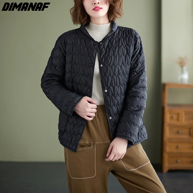 

DIMANAF Autumn Winter Women Parkas Jacket Coat Outerwear Cotton Clothing Thick Pockets Loose Oversize Vintage Lady Overcoat Warm