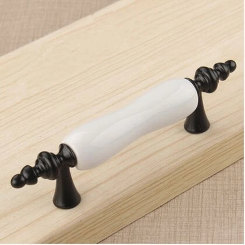 

76mm black kitchen cabinet handle white ceramic drawer pull knob black white cupboard dresser wardrobe furniture handle pull 3"