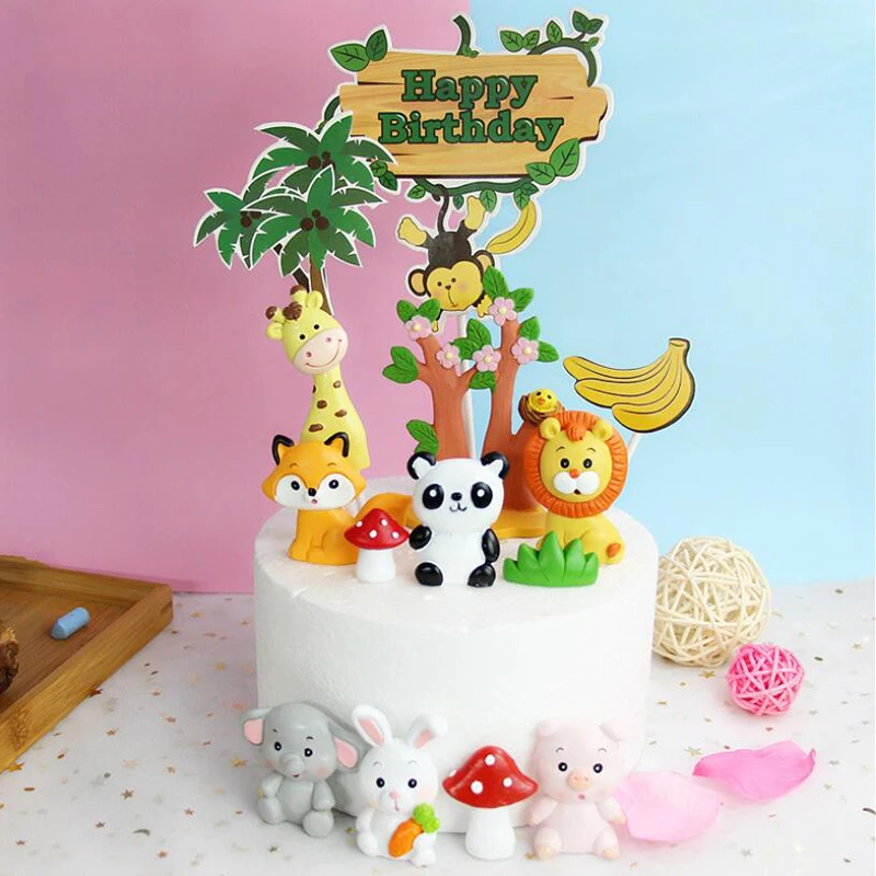 

Animals Lion Deer Felt Giraffe Owl Tree Cake Topper for Birthday Party Decoration Baking Supplies Baby Shower Dessert Decorating