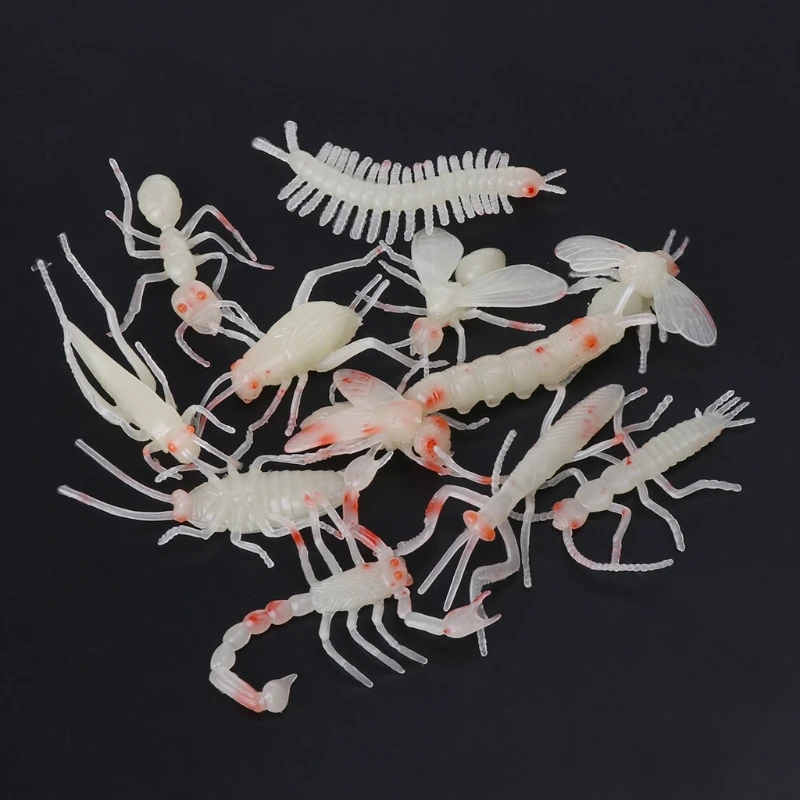 

Новинка 12 шт. мягкий паук насекомое ночь светящиеся черви Хэллоуин Игрушка Шутка кляп