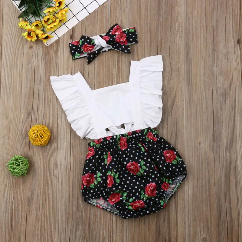 

2019 New Fashion Toddler Baby Girl Romper Headband Outfit Jumpsuit Playsuit Clothes 2PCS Set